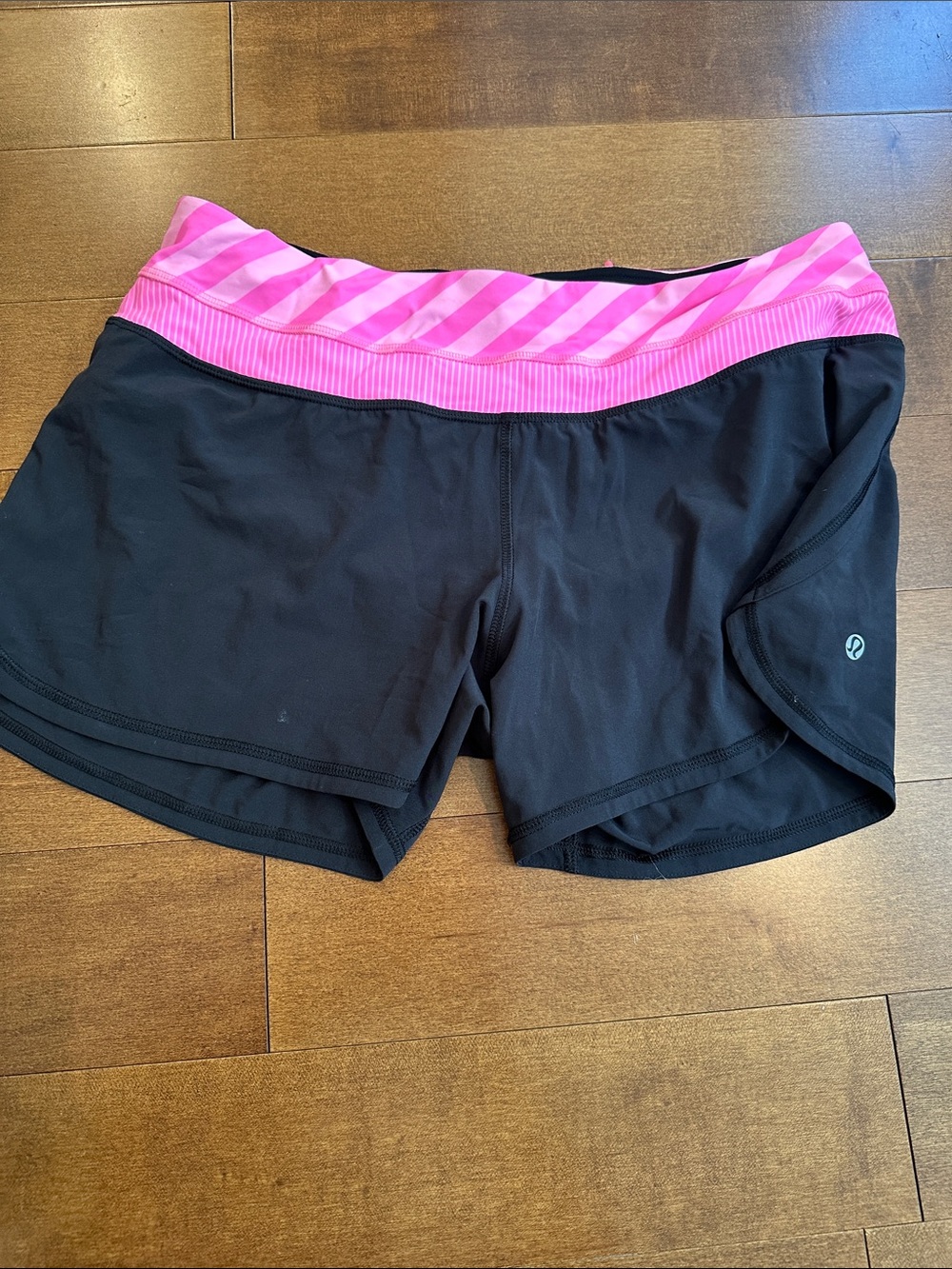 lululemon athletica Black Athletic Shorts with Pink Striped Waistband